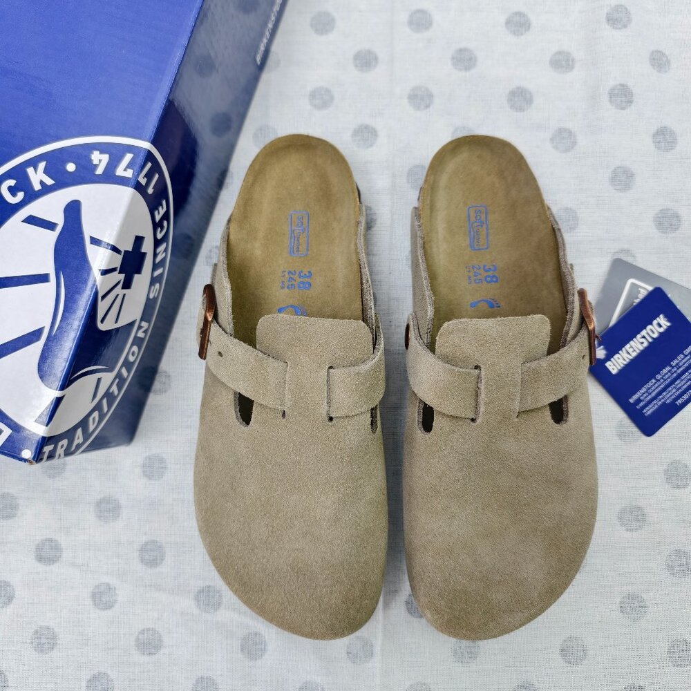 NWT Birkenstock Taupe Suede Mules Narrow Fit